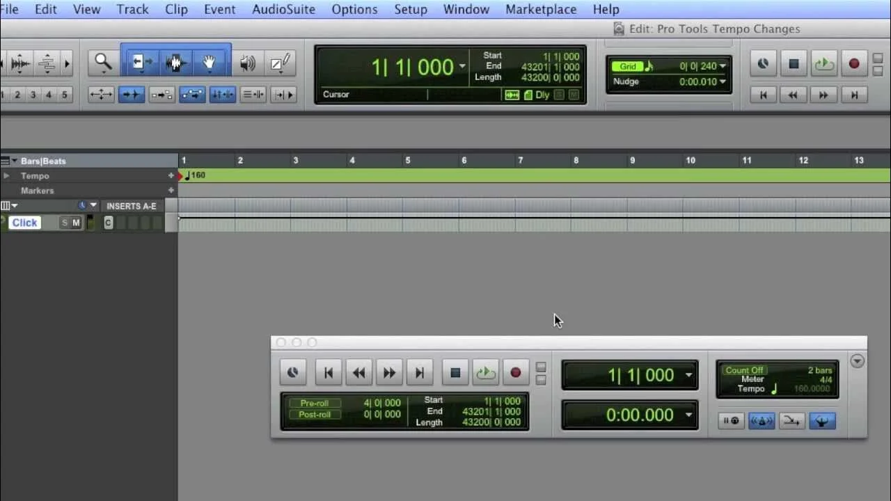 How to Make ProTools Track Start Negative Bar?