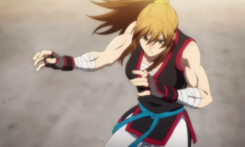 Muscular Anime Woman Fights Police on Staircase.